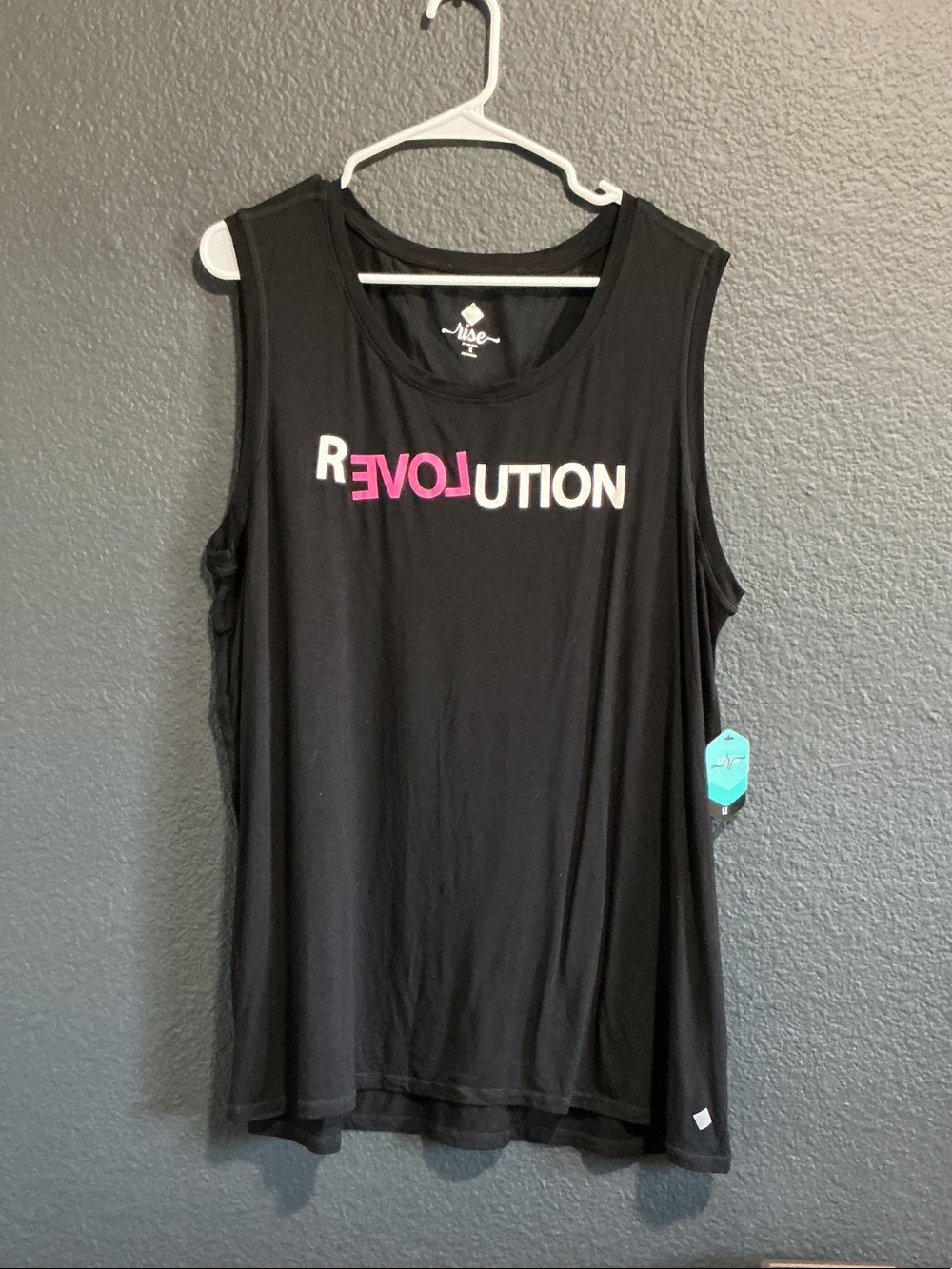 LuLaRoe Black Tank Top with Pink and White REVOLUTION Graphic